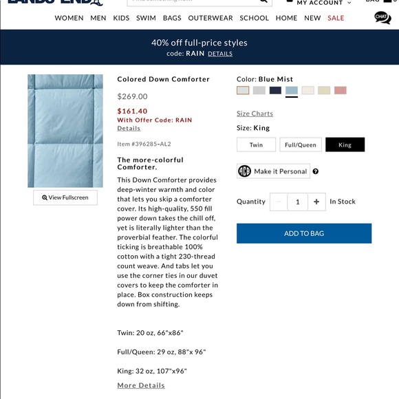 Eddie Bauer Bedding Eddie Bauer King Size Blue Down Comforter